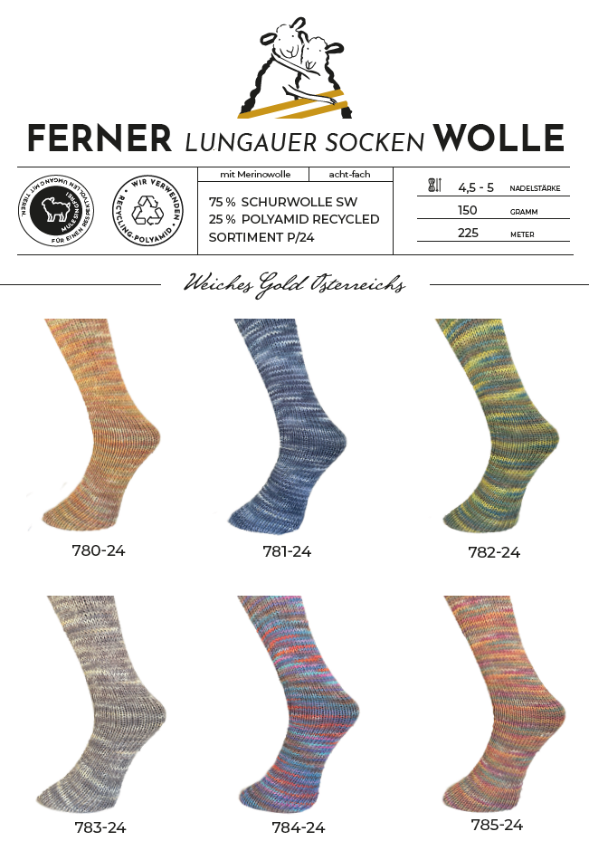 Ferner Wolle Lungauer Sockenwolle 8-fädig Sortiment P-24