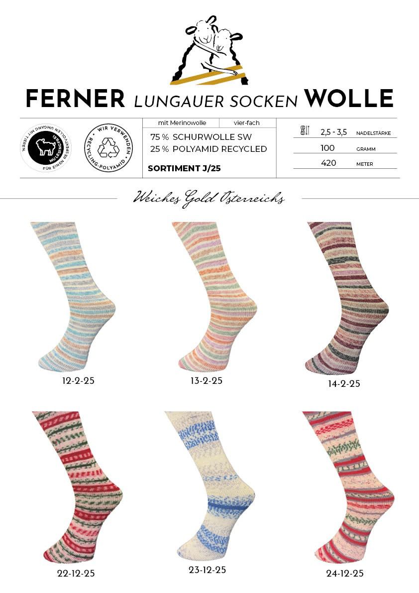 Ferner Lungauer Sockenwolle 4-fädig mit Merinowolle - Sortiment J-25 Valentin/Christmas