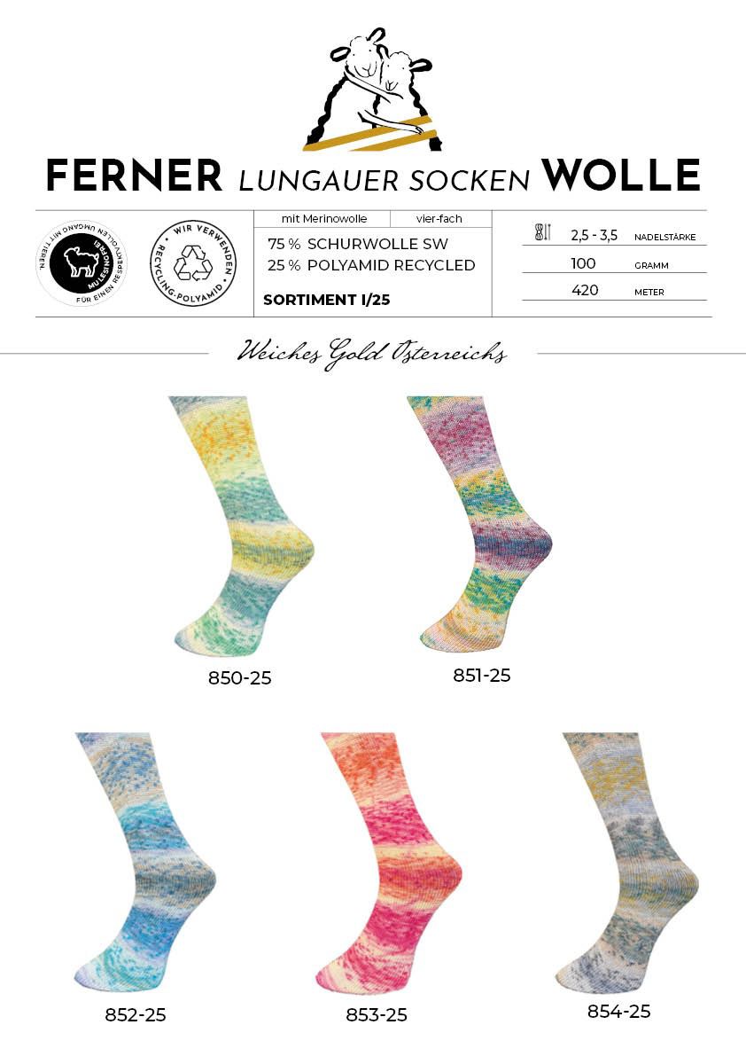 Ferner Lungauer Sockenwolle 4-fädig mit Merinowolle - Sortiment I/25