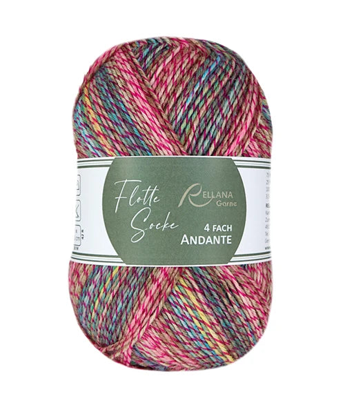 Rellana Flotte Socke 4f. Andante – 75 % Schurwolle superwash, 25 % Polyamid 100 g