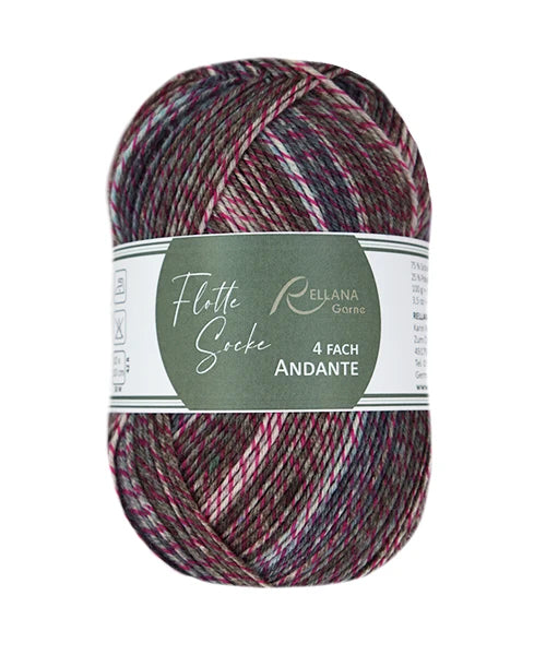Rellana Flotte Socke 4f. Andante – 75 % Schurwolle superwash, 25 % Polyamid 100 g