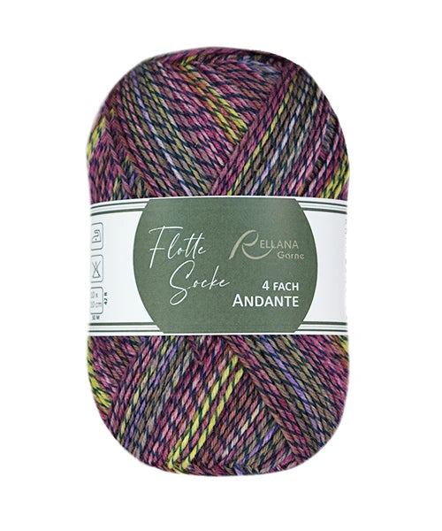 Rellana Flotte Socke 4f. Andante – 75 % Schurwolle superwash, 25 % Polyamid 100 g