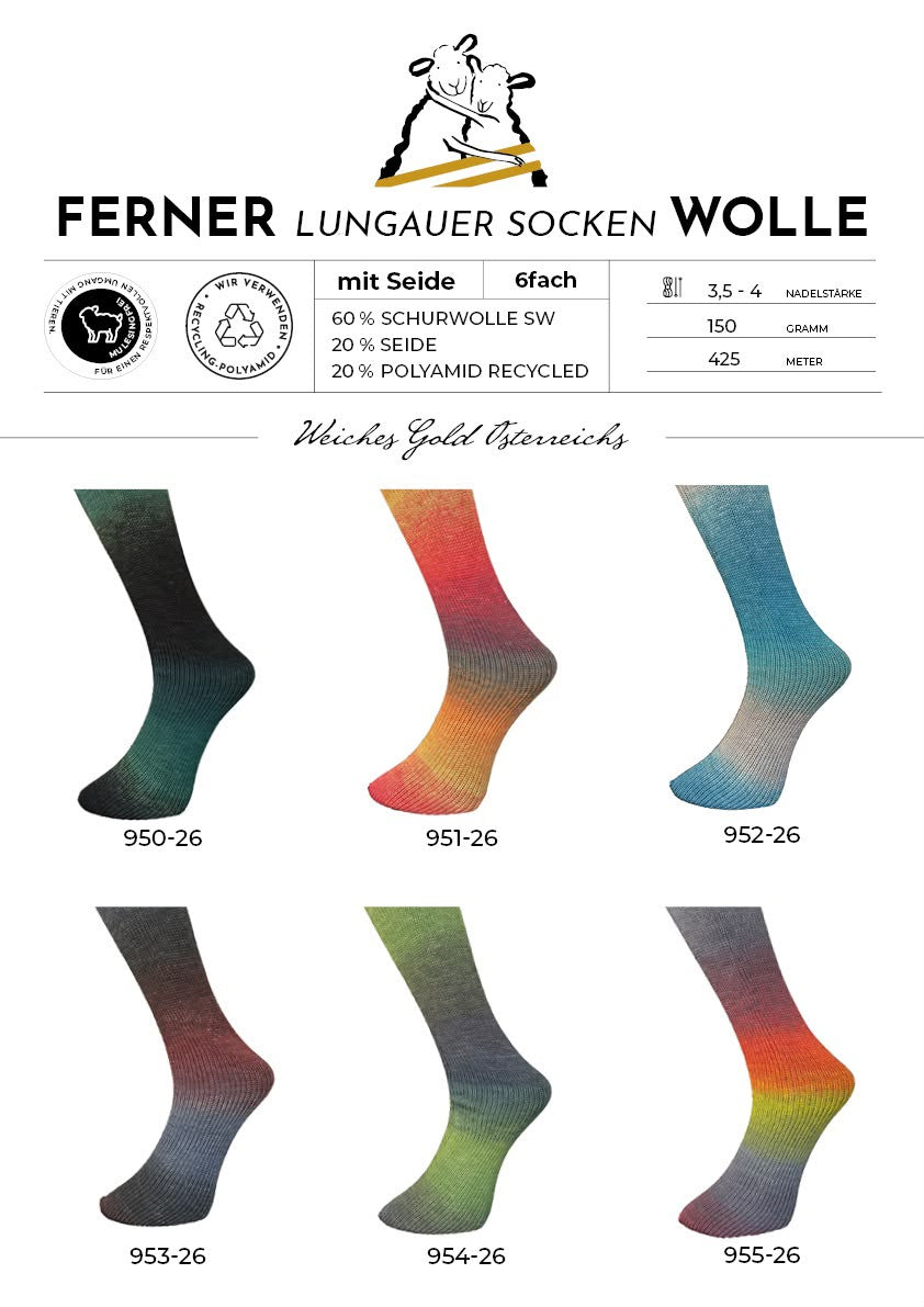 Ferner Lungauer Sockenwolle 6-fädig 150 g mit Seide und Merinowolle Sortiment 2026