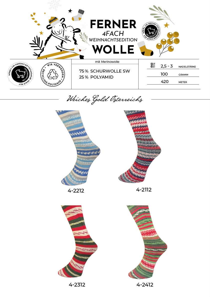 Ferner Sockenwolle 4-fädig mit Merinowolle - Sortiment Weihnachtsedition 2026