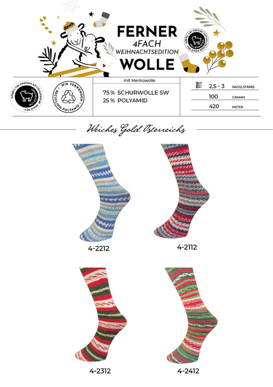 Ferner Sockenwolle 4-fädig mit Merinowolle - Sortiment Weihnachtsedition 2026