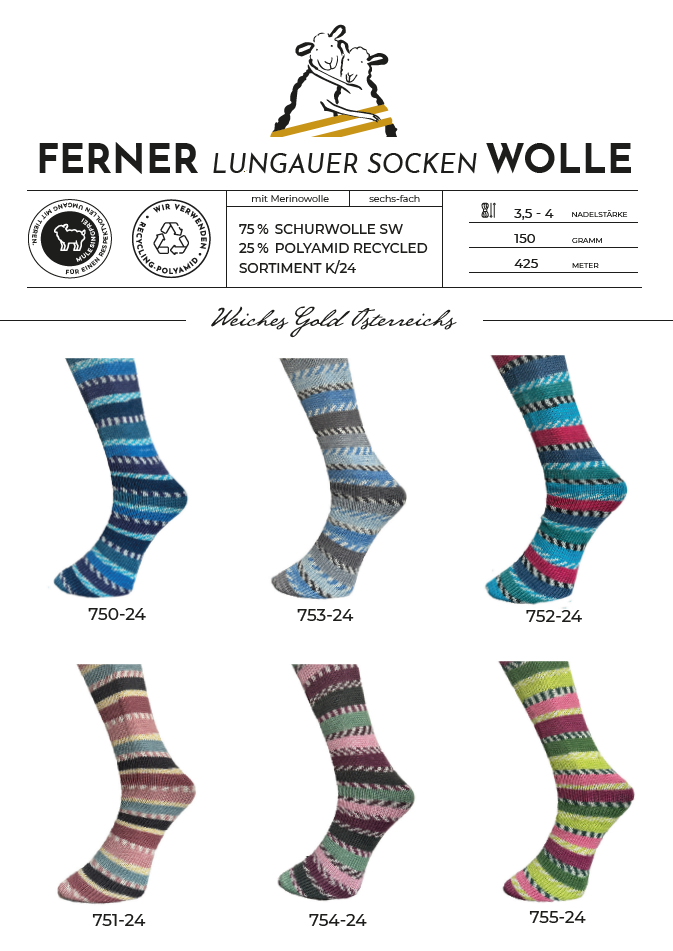 Ferner Wolle Lungauer Sockenwolle 6-fädig Sortiment K/24