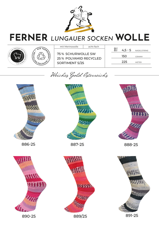 Ferner Wolle Lungauer Sockenwolle 8-fädig Sortiment S-25
