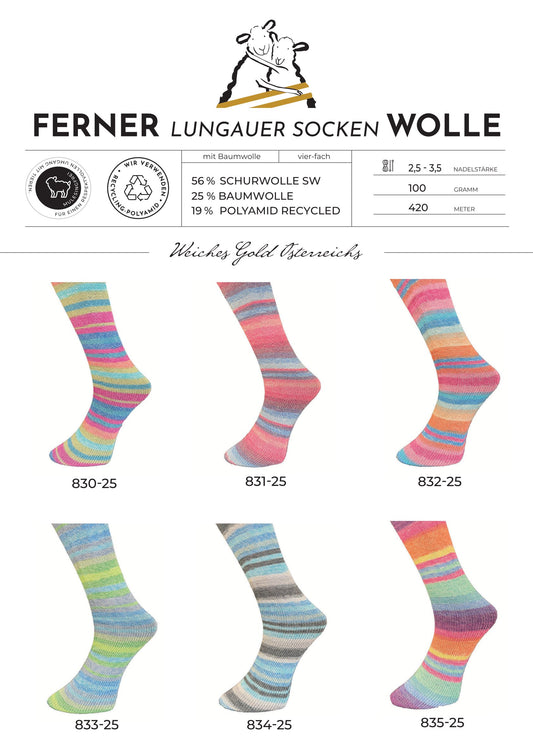 Ferner Lungauer Sockenwolle 4-fädig F-25 mit Baumwolle und Merinowolle