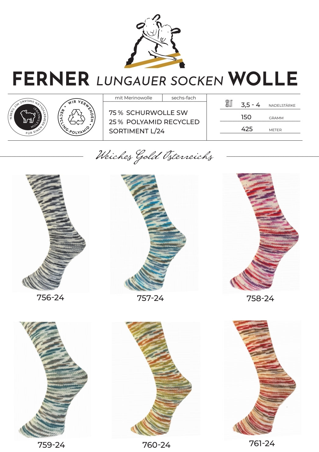 Ferner Wolle Lungauer Sockenwolle 6-fädig Sortiment L/24