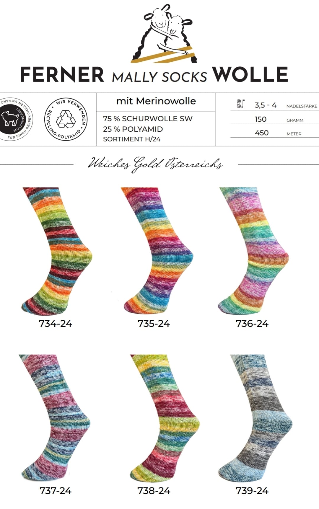 Ferner Wolle Mally Socks Regenbogen H/24