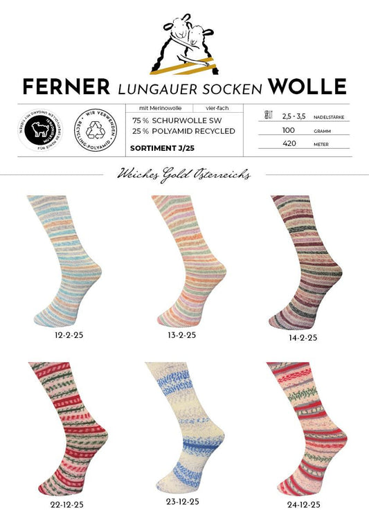 Ferner Lungauer Sockenwolle 4-fädig mit Merinowolle - Sortiment J-25 Valentin/Christmas