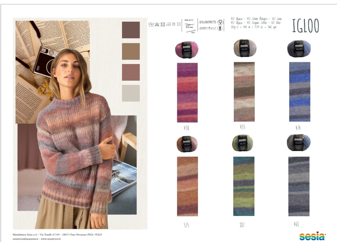 Sesia Igloo 150 g 330 m - Blowgarn aus 45% Superfeine Alpaka, 10% Merinowolle und 45% Biobaumwolle