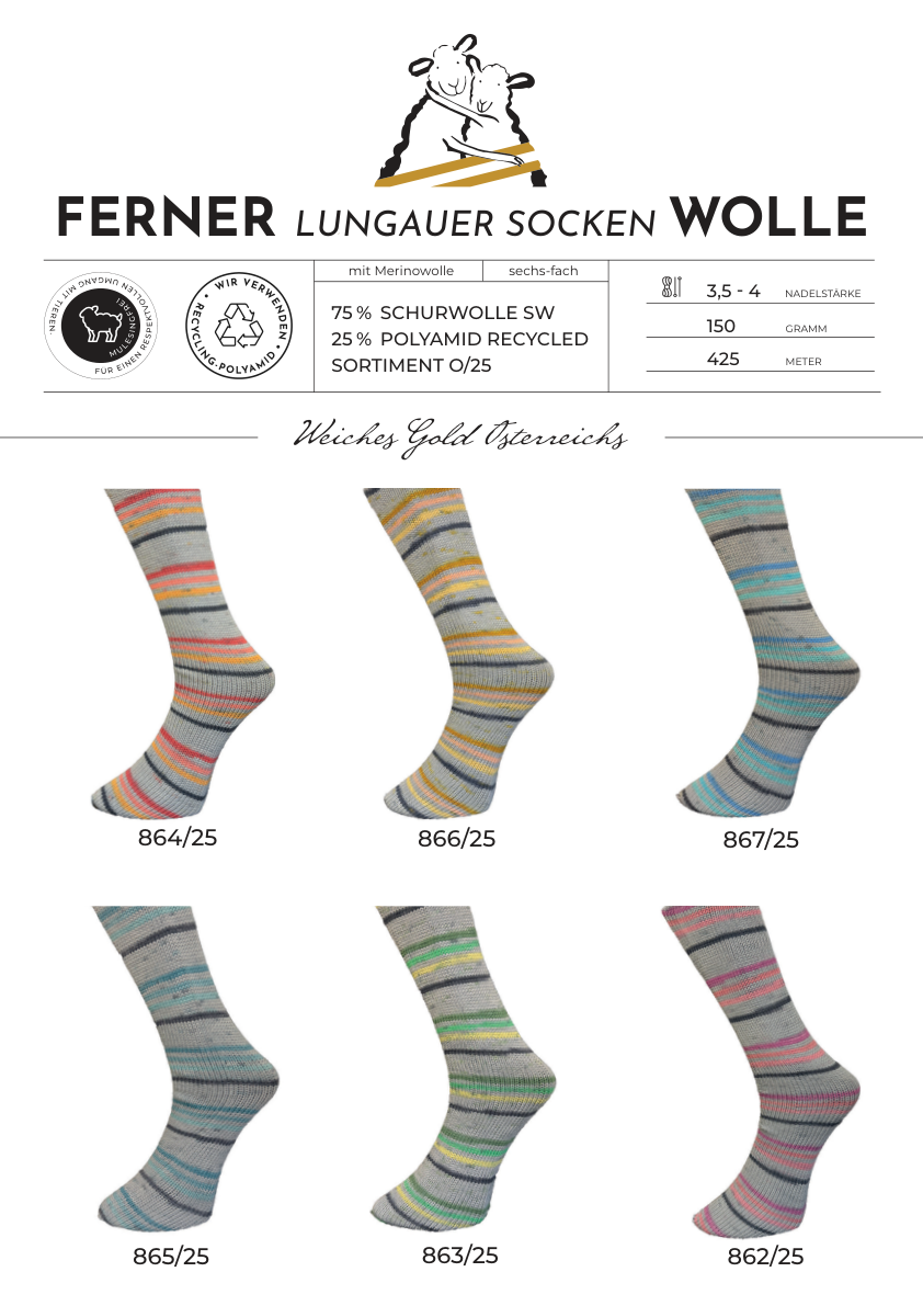 Ferner Wolle Lungauer Sockenwolle 6-fädig Sortiment O-25