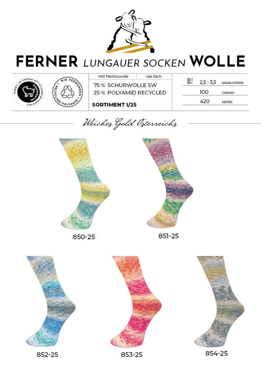 Ferner Lungauer Sockenwolle 4-fädig mit Merinowolle - Sortiment I/25